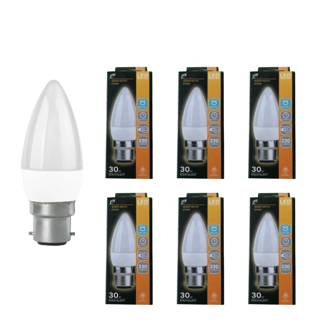 6 X Candle Led 4.4W Light Bulb Bc Warm White Long Life Quality Lamp 2700K for Any Space | Energy Saving Lamps Bulb for Daily Use | Suitable for Ceiling Lights and Decorative Home Lighting — image 1