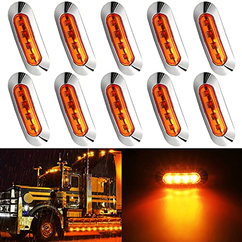 10 Pack Amber Dc 12V 24V Sealed Waterproof 4 Led Side Marker Lights Front Rear Tail Clearance Turn Signal Indicators Light With Chrome Bezel Universial For Auto Car Bus Truck Trailer Lorry & More #TOP29