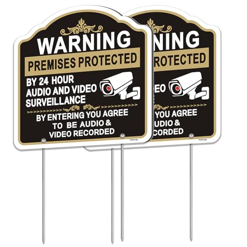 Panneau de surveillance vidéo et audio en aluminium 30x30 cm avec piquet pour jardin et maison Lot de 2