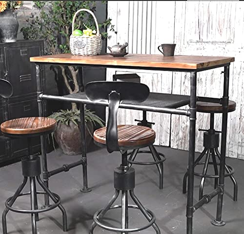 BOKKOLIK 41.3inch Height Industrial Bar Table Rustic Metal Pipe Wood Design Farmhouse Bistro Pub Table Vintage Office Computer Desk Meeting for 4-5 peoplle 2 Tier Storage