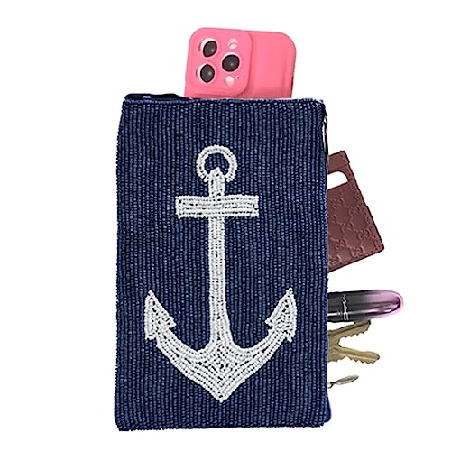 Nautical Anchor Club Bag Beaded Phone Crossbody, Navy Multi3