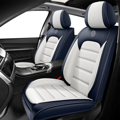 Image of Universal Car Seat Covers for Honda Insight 2002-2022 Anti-Slip Seat Covers,Waterproof Faux Leather Full Coverage Car Seat Protectors Interior Accessories(2Pcs Standard /Blue&White)