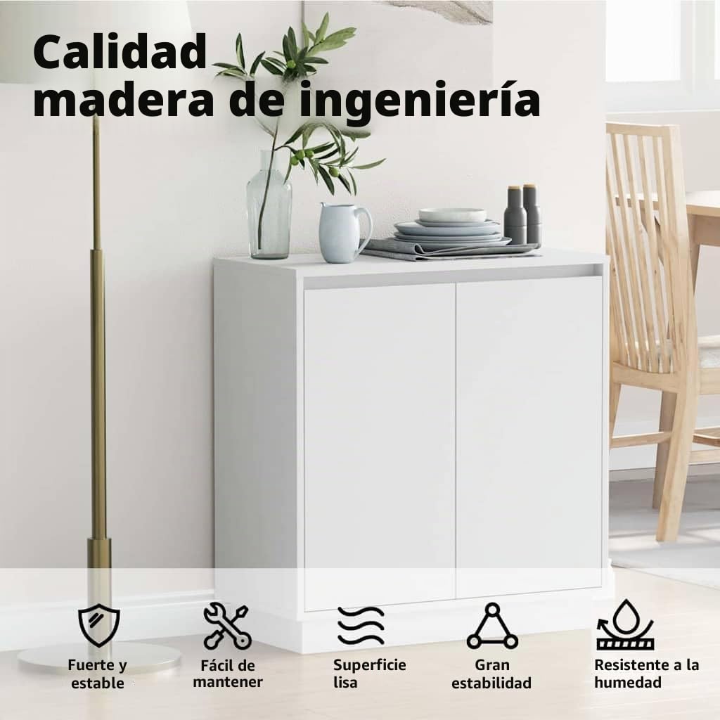 vidaXL Aparador LED Blanco 71 x 34,5 x 75 cm Madera de ingeniería