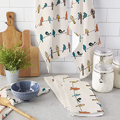 Chucoco Dish Towels For Kitchen, Hand Towel Cleaning Cloths Nature Vintage Birds Absorbent Fast Drying Dish Rags, Buffalo Lattice Floral Print Animal Bathroom Cloth Set Of 2 With Hanging Loop #TOP2