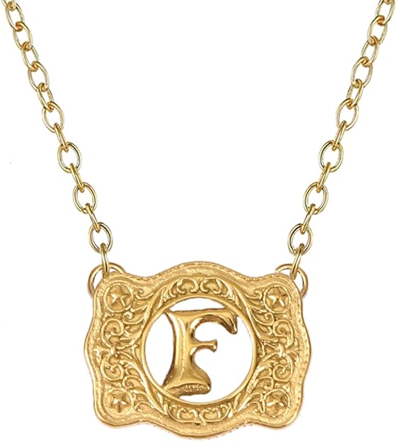 14K Gold Belt Buckle Necklace Western Style Initial Letter Pendant Necklace, Decorative Belt Buckle Frame Design