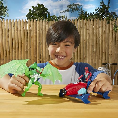 Marvel Spider-Man, Epic Hero Series Web Splashers, Coffret Green Symbiote Hydro-Ailes, Figurine de 10 cm avec véhicule