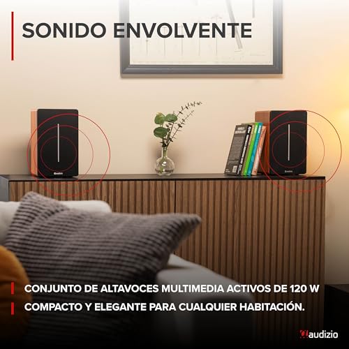 Audizio KS01B – Altavoces de estantería HiFi 120W con Amplificador Incorporado, Bluetooth, entradas ópticas y RCA, DSP, Mando a Distancia, Tocadiscos y Equipos de música, Color Madera - imagen 5