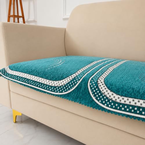 Image of Homerz Premium Chenille Fabric Sofa Cover | Soft, Durable & Dustproof | Decorative Couch Cover (Ghoomar Teal, 2 Seater, Only Seat Cover)