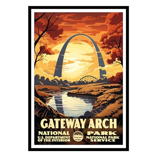 Vintage Gateway Arch National Park Posters - Travel Posters Wall Art, Nature Pictures Wall Decor, National Park Wall Art, National Park Prints for Office or Living Room 11x14 24x36 inch (UNFRAMED)