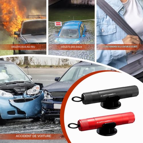 LUOJINYI 2 Pièces Brise Vitre Coupe Ceinture, 2 en 1 Coupe Ceinture Brise Vitre avec 2 Socle, Outil de Secours d’Urgence Compact pour Voiture, Accessoire de Sécurité Automobile Essentiel – vue 7