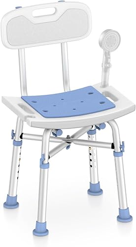 Vista 8 de Silla de ducha resistente Delog - Capacidad de 227kg, asiento de baño acolchado con 6 tubos ajustables en altura - Banco antideslizante sin