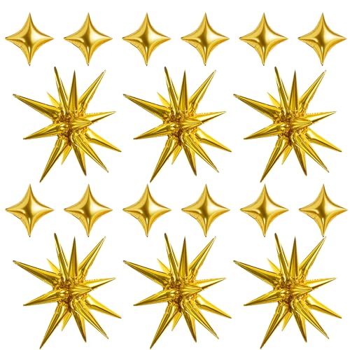 Image of TONIFUL 18Pcs 22Inch Gold Large Explosion Star Mylar Balloons and 10Inch Four Pointed Star Balloons Set for Christmas New Year Birthday Wedding Bridal Shower Anniversary Photo Booth Supplies