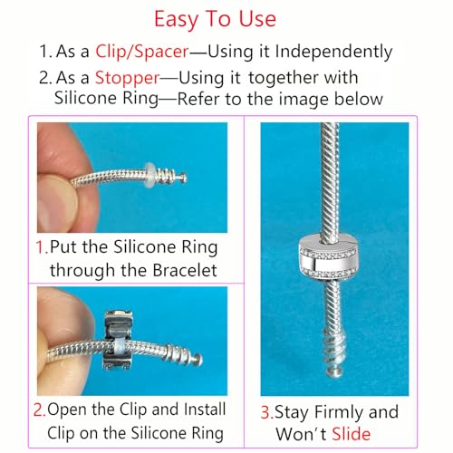 Sterling Silver Clip Charm Stopper Spacer for Pandora Bracelet (Silver)3