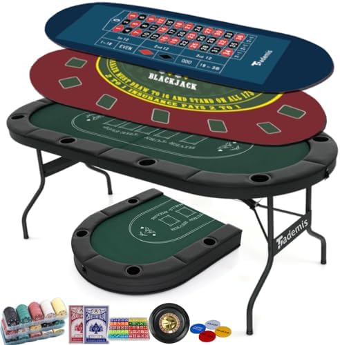 8 Player Foldable Poker Table Top 4-in-1 Casino Game Set for Texa...