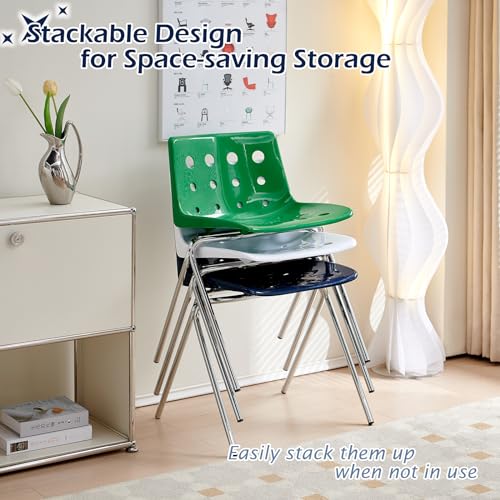 U2PICK Set of 2 Modern Style Chair Dining Chairs, Cheese Lounge Stackable Plastic Chair with Chrome Legs Dressing Kitchen Home(Blue) - Image 5