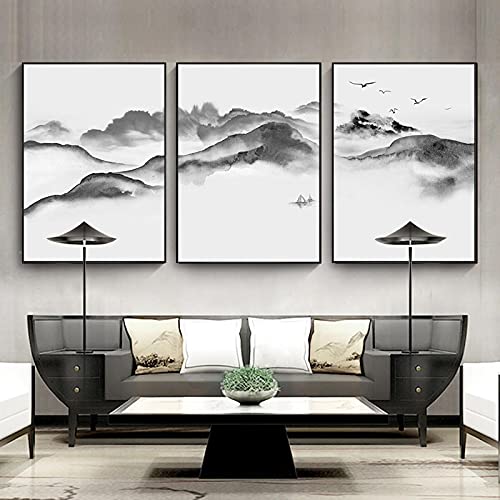 Tableau paysage chinois x3 50x70 cm pour salon moderne