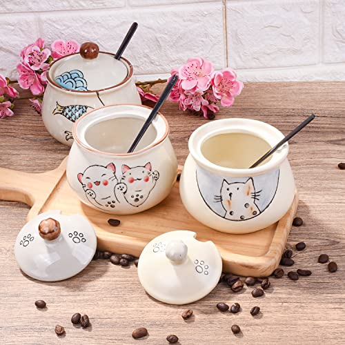 LMRLCS Japanese Ceramic Sugar Bowl with Lid and Spoon