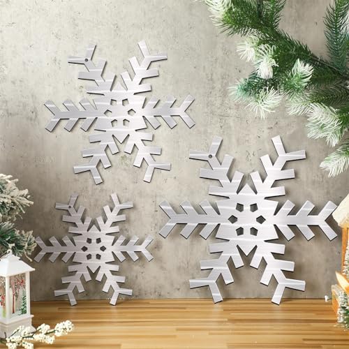Yaocom 3 Pcs Metal Snowflake Wall Decor Winter Large Snowflake Decorations 12 Inch 10 Inch 8 Inch Silver Rustic Snowflake Hanging Ornaments Farmhouse Metal Snowflake On Rope For Outside Window Home Wall Art Decor thumb #5