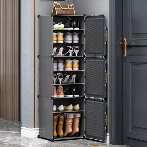 Image of EXVITO 3 Tier Shoe Rack with Shelf, Folding Shoe Rack for Bedroom, Living Room,Entryway, Footwear Stand for Home, Organizer, ShoeRack Plastic | Plastic Shoes Rack for Home - HT-Grey
