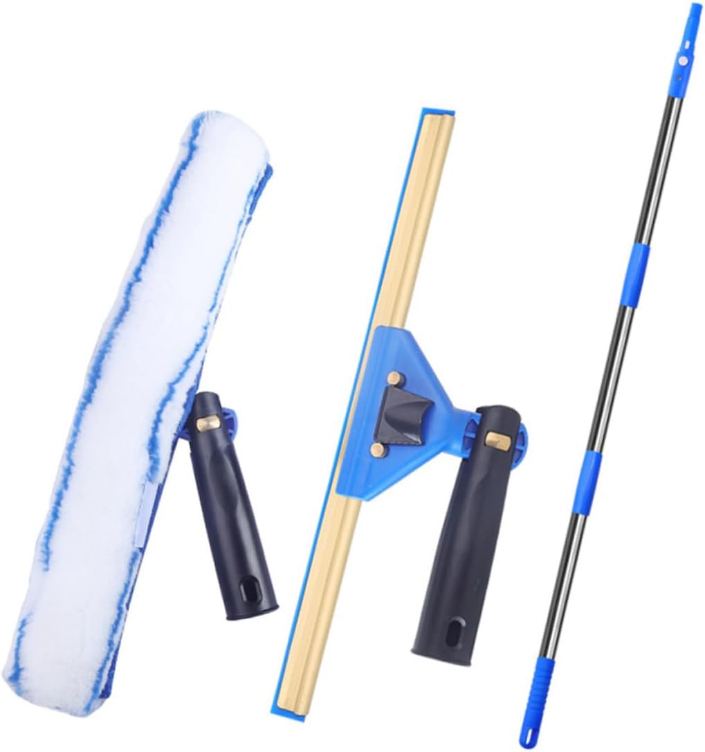 SHERCHPRY 1set Microfiber Window Cleaner Squeegee with Pole Extendable Scrubber for Shower Doors Car and Home Use and Easy to Operate Random Style