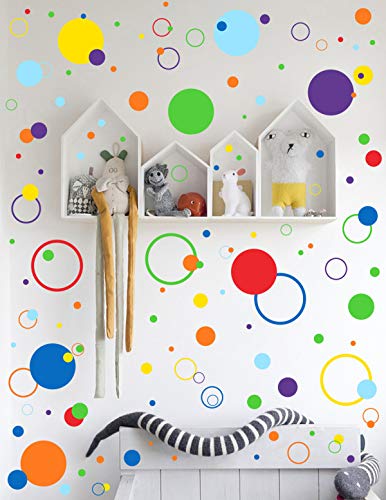 Mozamy Creative Dots Wall Decals (252 Count) Peel And Stick Polka Dots Wall Decal Primary Colors Polka Dot Decor Vinyl Circle Dot Decals Classroom Wall Decals Playroom Wall Decor #TOP4