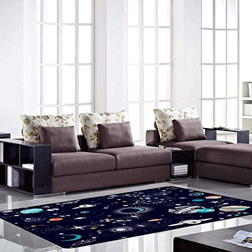 Tapis de sol antidérapant lavable motif espace grand format 152x99 cm - 4