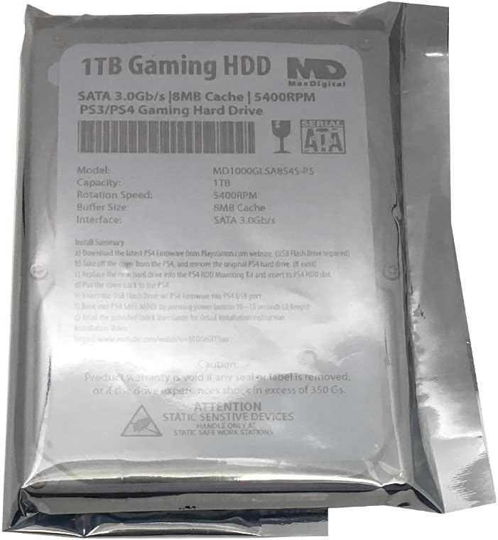 MDD 1TB 5400RPM 8MB Cache 9.5mm SATA 3.0Gb/s 2.5'' Gaming Hard Drive for PS3/PS4 - 2 Year Warranty (Renewed)