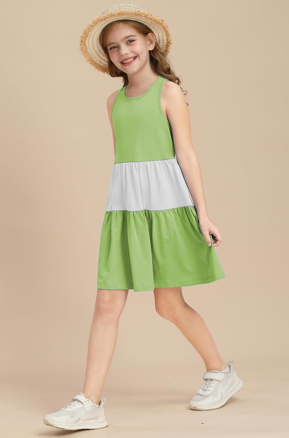 Girls Summer Midi Dress Sleeveless Back Detailed Tiered Sundress Vacation Beach 5-10 Years - Image 5