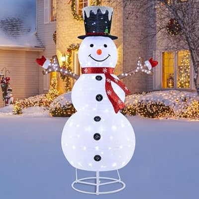 Tangkula 6 FT Lighted Pop-Up Christmas Snowman, Indoor Outdoor Christmas Decoration with 180 Pre-Lit LED Lights, Collapsible Snowman with Hat & Scarf for Home, Yard, Garden, Xmas Holiday Decoration