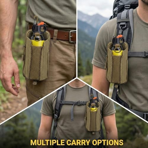 Ruxaqm 2-in-1 Bear Spray Holster with Zipper Phone Pocket, Fits 7.9-9.2oz Canisters, Nylon Bear Spray Holder for Belt & Backpack, Strong Elastic Tactical Gear for Hiking Camping Hunting (Brown) — view 4