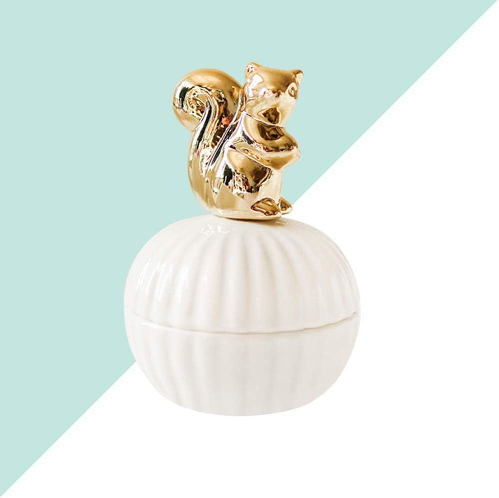 Amosfun Ornament Container Ceramic Jewelry Box Mini Multifunctional Case Wedding Candy Jar Retro Storage Box Container Mini Jewelry Tray for Girl Lady Women(Squirrel) Storage Organizer image 5