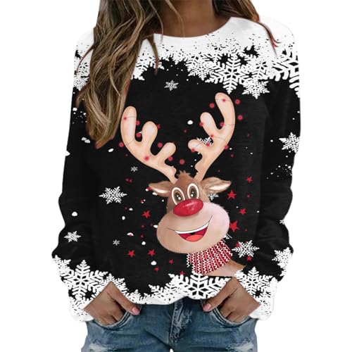 Sweat-shirt à col rond femme imprimé Noël pull ample doux