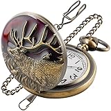 Realpoo Animal Patch Quartz Pocket Watch for Men with Waist Chain