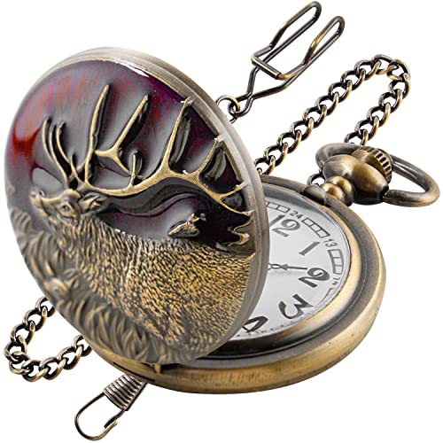Realpoo Animal Patch Quartz Pocket Watch, Carved Goat Animal Patch Quartz Pocket Watch For Men, Men's Quartz Pocket Watch With Waist Chain Gift #TOP9