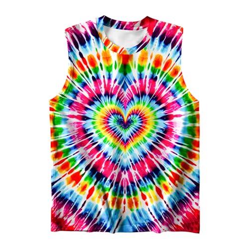 Image of DMPROD Kids Tie Dye Shirt Size 5-14 Years Sleeveless T Shirts Children Tank Tops Hippies Senior Tees for Boys Girls
