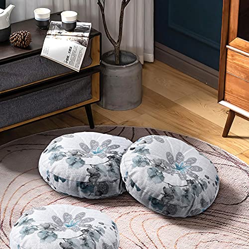 Novwang Natural Linen Round Floor Pillow Seating Cushion With Removable Zippered Cover Room Décor Pouf For Meditation, Yoga, 17.7X17.7Inch, Flower #TOP5