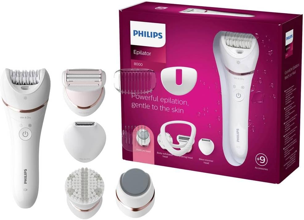 Epilatore Philips Serie 8000 Wet & Dry Per Gambe, Corpo E PiedI, Bianco
