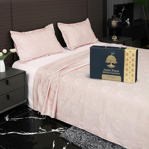 Image of Story@Home Long Staple Egyptian 100% Cotton Compact Yarn Bedsheet King Size with 2 Pillow Covers, 500TC Premium Bedsheets, Home Decor, Ultimate Comfort, 270 cm x 270 cm, Floral Printed -Pink