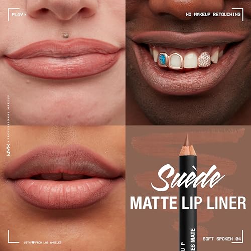 Image of NYX PROFESSIONAL MAKEUP Suede Matte Lip Liner, Velvety-Smooth, Long-Lasting Formula For A Defined Lip Makeup Look - Soft-Spoken (Nude) (Pack of 2)