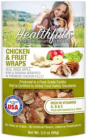 Healthfuls Chicken Wrapped Fruit Treats, 3.5 oz - Dried Apple, Kiwi, and Banana Wrapped in Premium Chicken Filet - Healthy, Protein Rich Treats for Dogs