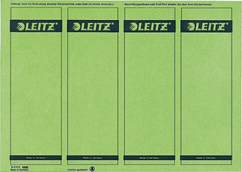 Leitz PC-beschriftbare Rückenschilder selbstklebend für Standard- und Hartpappe-Ordner, 100 Stück, Kurzes und breites Format, 62 x 192 mm, Papier, grün, 16852055 Leitz PC-beschriftbare Rückenschilder selbstklebend für Standard- und Hartpappe-Ordner, 100 Stück, Kurzes und breites Format, 62 x 192 mm, Papier, grün, 16852055