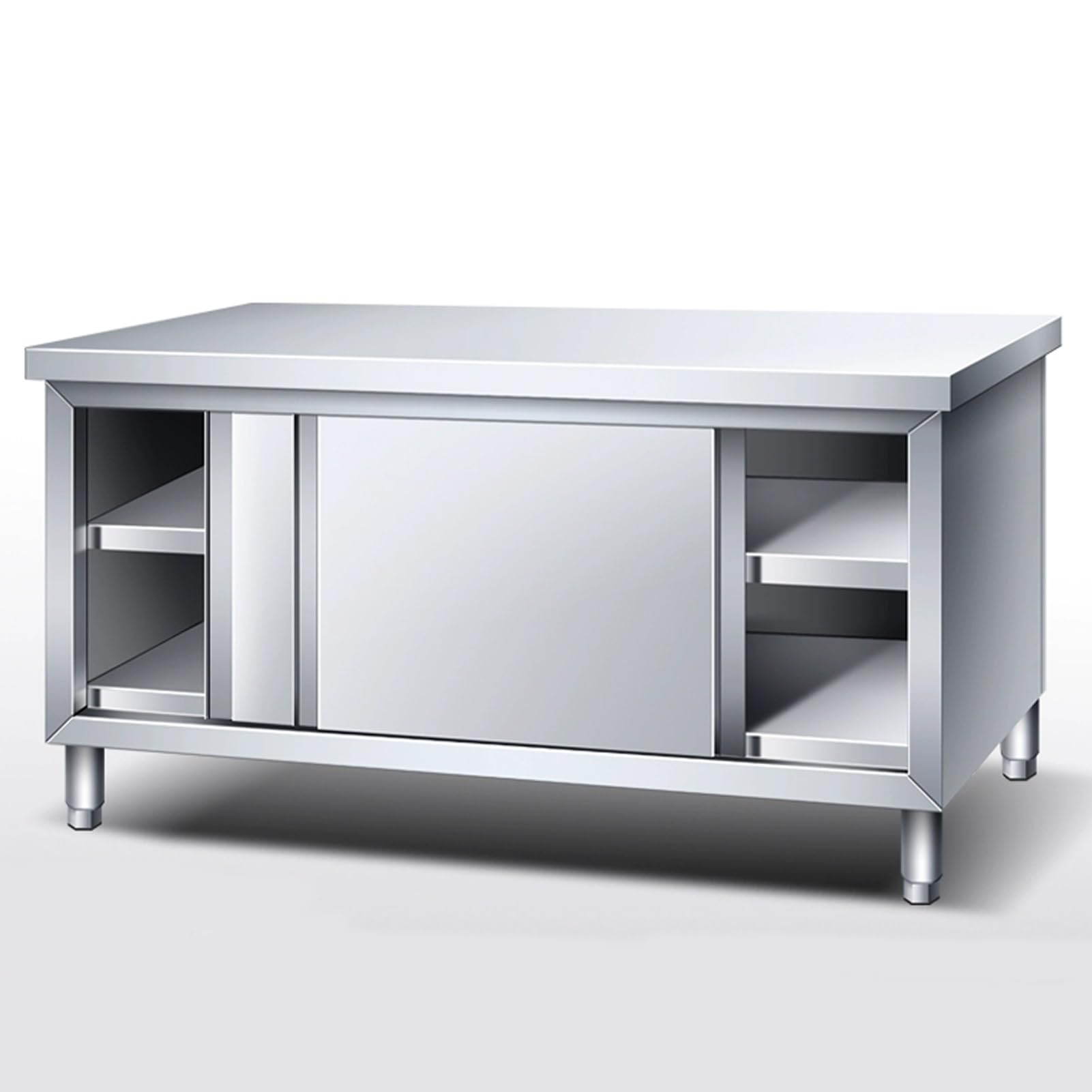 Edelstahl Arbeitstisch Küche, Küchentisch, Arbeitstisch Küche mit Schiebetüren, Single Pass Küchenarbeitsplatten Lagerschränke, Vorbereitungstisch mit Schrank, for Zuhause, Restaurant(80x40x80c