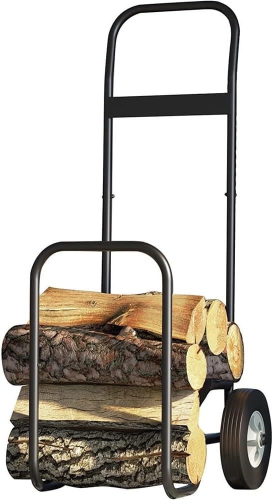 Fire Wood Holder Indoors Wood Trolley Rack Portable Firewood Rack Outdoor Firewood Carrying Rack Fireplace Timber Rack with Wheels Firewood Storage Rack