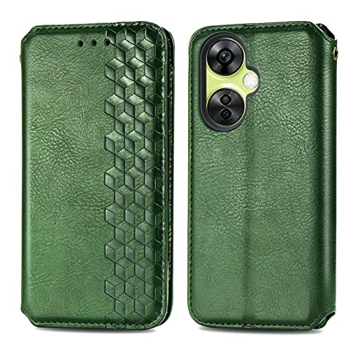 Étui portefeuille pour OnePlus Nord CE 3 Lite en cuir PU vert avec fentes cartes