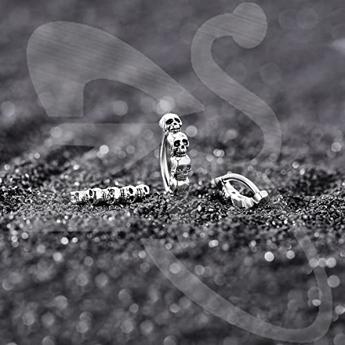 Zs 14G Skull Clicker Belly Button Rings For Women, 925 Sterling Silver Punk Belly Barbell Piercing Reverse Curved Navel Barbell Body Jewelry thumb #3