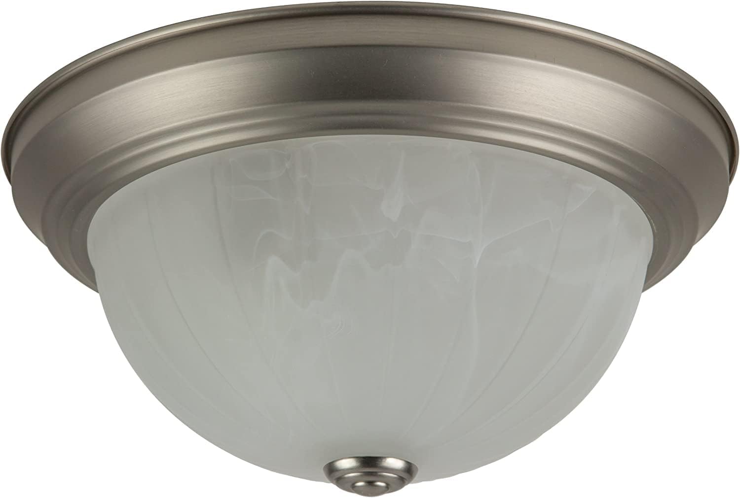 Sunlite 04587 11-Inch Traditional Dome Ceiling Light, Classic Decorative Flush Mount Fixture, Alabaster Glass Shade, 2-60W A19 Bulbs (Not Included), for Bedrooms, Hallways & Bathrooms, Brushed Nickel