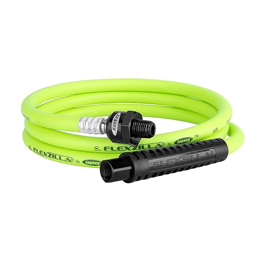 Flexzilla Ball Swivel Whip Air Hose, 1/4 inch x 4 ft. (1/4 inch. MNPT Ball Swivel x 1/4 inch FNPT Ends), Heavy Duty, Lightweight, Hybrid, ZillaGreen - HFZ1405YW2B