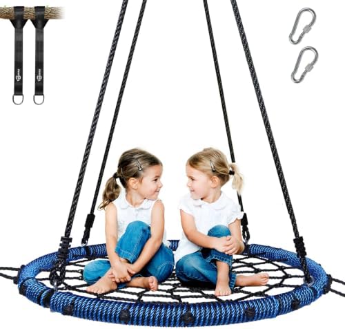 Trekassy 40″ Spider Web Saucer Tree Swing for Kids & Adults – Blue