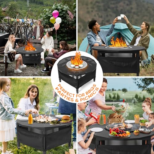 Surround Tabletop for Solo Stove Bonfire – 40\" Powder-Coated Carbon Steel Fire Pit Table, Fits 15\"-21\" Bonfires, Outdoor BBQ, Picnic, Patio Tabletop Fire Pit Surround