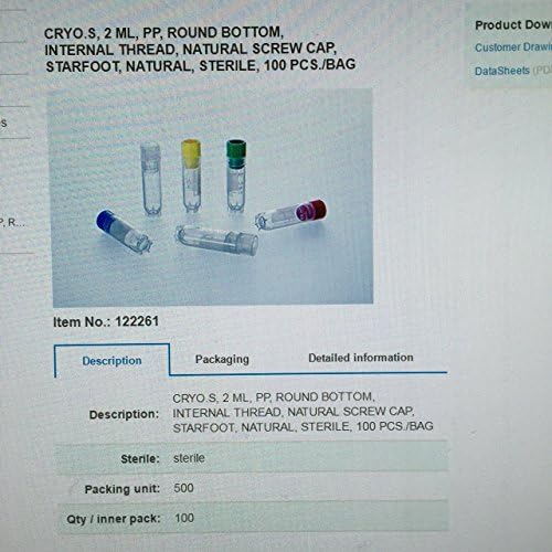 Sterile Injection Base One Greiner Bio-One 122261 Polypropylene Cryogenic Vial, Sterile, Round ...